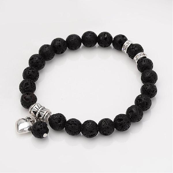 

PandaHall Natural Lava Rock Beaded Bracelets, with Alloy Findings, 56mm Lava Rock