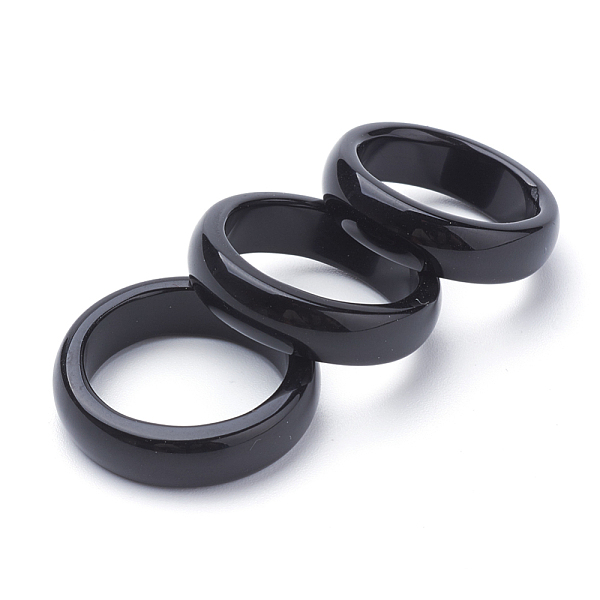

PandaHall Natural Agate Rings, Black, Size 8(18mm) Natural Agate Black