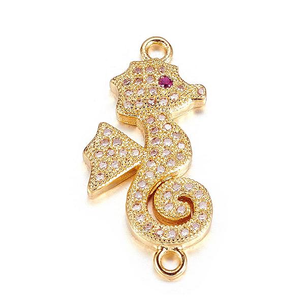 

PandaHall Brass Micro Pave Cubic Zirconia Links, Sea Horse, Golden, 26x12x2mm, Hole: 1mm Brass+Cubic Zirconia Sea Horse