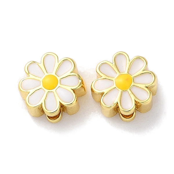 

PandaHall Rack Plated Brass Beads, with Enamel, Long-Lasting Plated, Lead Free & Cadmium Free, Flower, Real 18K Gold Plated, 6.5x7x3mm, Hole..., White