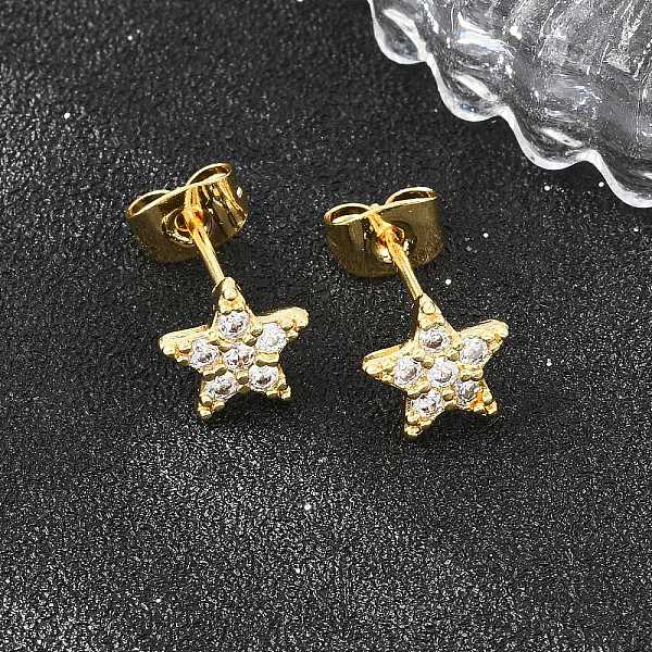 Latón micro pave aretes de circonita cúbica transparente