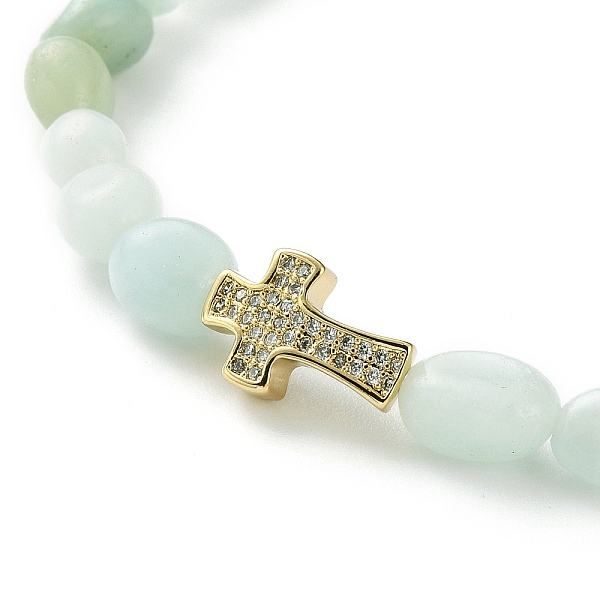 

PandaHall Nuggets Natural Flower Amazonite Stretch Beaded Bracelets, Tumbled Stone, with Brass Micro Pave Cubic Zirconia Cross Beads, Golden...
