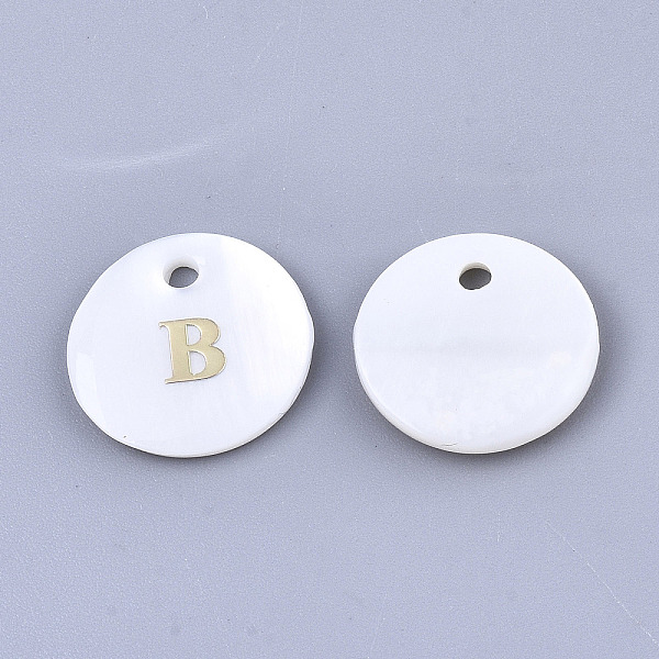 

PandaHall Natural White Shell Mother of Pearl Shell Charms, with Iron Sticker, Flat Round with Letter, Letter.B, 13x2mm, Hole: 1.5mm White...