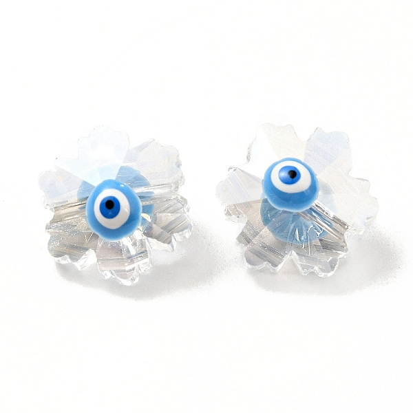 

PandaHall Transparent Glass Beads, with Enamel, Faceted, Snowflake with Evil Eye Pattern, Deep Sky Blue, 12.5x14x9mm, Hole: 1.2mm Glass...