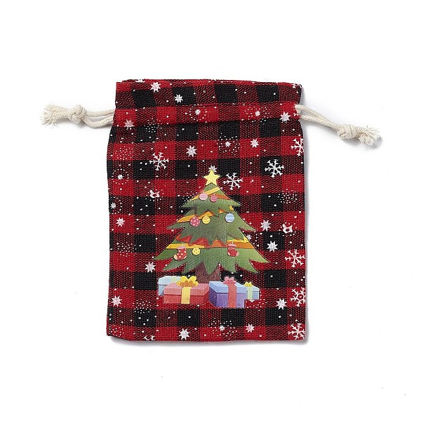 

PandaHall Christmas Theme Rectangle Jute Bags with Jute Cord, Tartan Drawstring Pouches, for Gift Wrapping, Red, Tree...