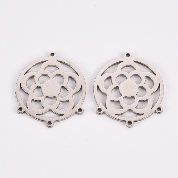 

PandaHall 304 Stainless Steel Chandelier Component Links, Laser Cut, Flat Round with Flower, Stainless Steel Color, 23x20x1mm, Hole: 1mm 304...