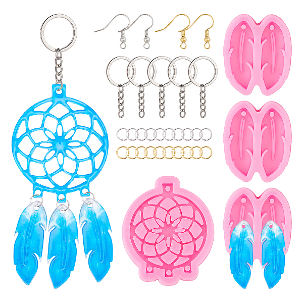 

PandaHall SUNNYCLUE DIY Keychain & Earring Epoxy Resin Crafts, Including Woven Net/Web with Feather & Feather Silicone Moulds, Brass Earring...