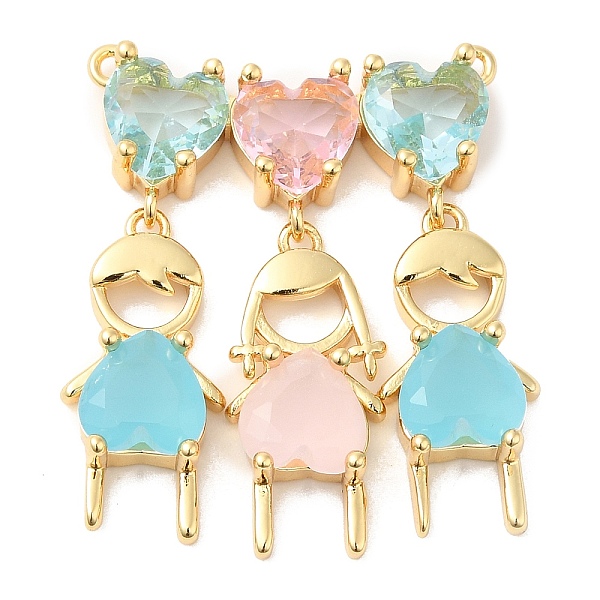 

PandaHall Brass Pendants, with Colorful Glass, Girl & Boy Charms, Real 16K Gold Plated, 33x26x5.5mm, Hole: 1mm Brass+Glass Human