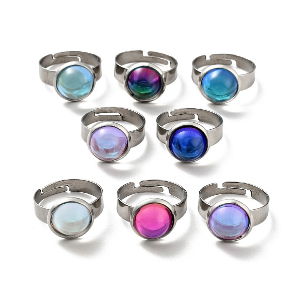 

PandaHall Flat Round K9 Glass Adjustable Ring, 304 Stainless Steel Jewelry for Women, Stainless Steel Color, Mixed Color, US Size 6 1/4..., Multicolor