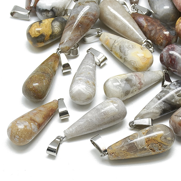 

PandaHall Natural Crazy Agate Pendants, with Stainless Steel Snap On Bails, teardrop, 28~30x10~12mm, Hole: 6x4mm Crazy Agate Teardrop