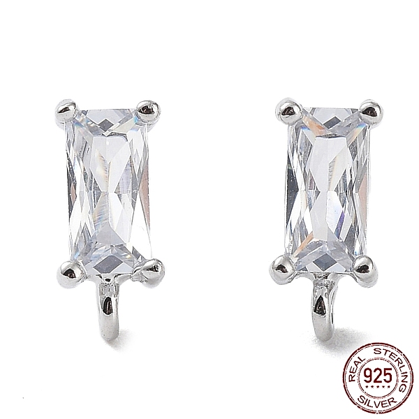 

PandaHall Rhodium Plated 925 Sterling Silver with Clear Cubic Zirconia Stud Earring Findings, with S925 Stamp, Rectangle, Real Platinum...