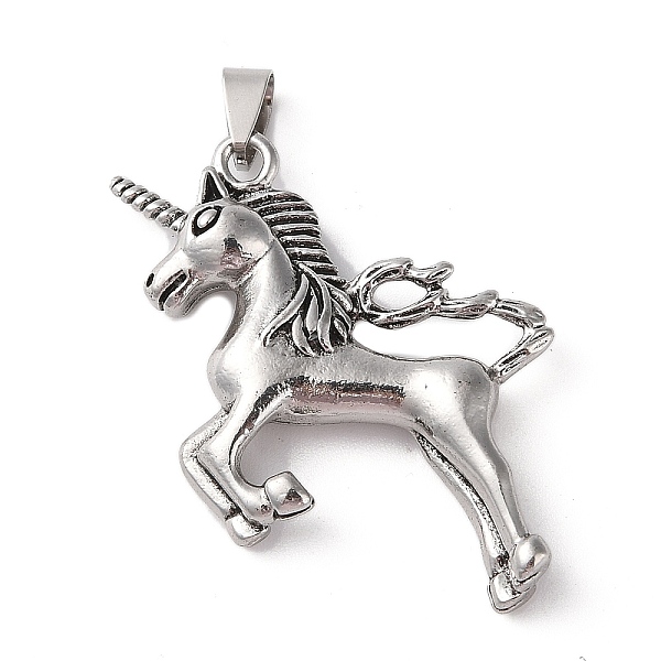 

PandaHall Tibetan Style Alloy Pendants, Cadmium Free & Lead Free, Unicorn, Antique Silver, 49.5x35x8.5mm, Hole: 4.5x8mm Alloy Unicorn