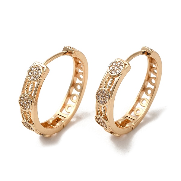 

PandaHall Brass Micro Pave Cubic Zirconia Hoop Earrings, Flat Round, Light Gold, 25x26.5x5mm Brass Flat Round Clear