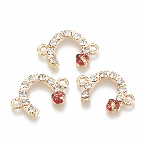 

PandaHall Alloy Rhinestone Links connectors, Horseshoe with Ladybug, Light Gold, 15x22x2mm, Hole: 2mm Alloy+Rhinestone Others Clear