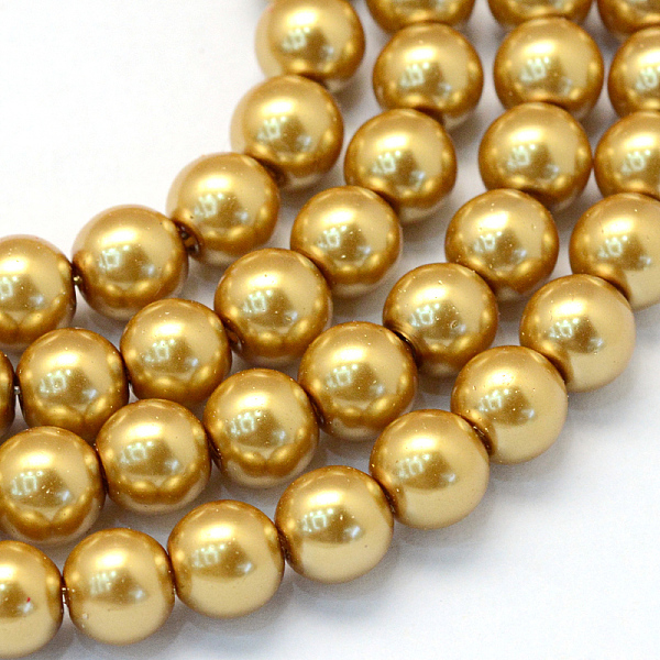 

PandaHall Baking Painted Pearlized Glass Pearl Round Bead Strands, Goldenrod, 8~9mm, Hole: 1mm, about 100~105pcs/strand, 31.4 inch Glass..., Gold