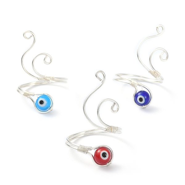 

PandaHall Copper Wire Wrap Open Cuff Rings, with Handmade Evil Eye Lampwork Round Beads for Women, Silver, 2~35mm, Inner Diameter: 19.4mm..., Multicolor