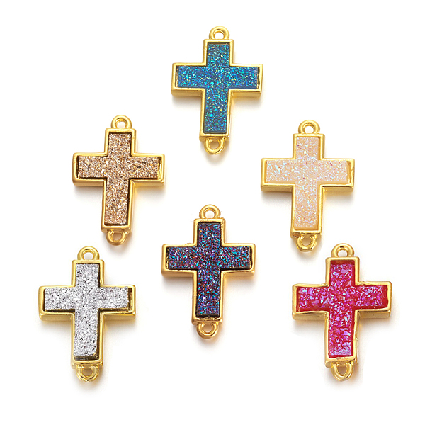 

PandaHall Brass Links connectors, with Druzy Resin, Golden Plated Color, Cross, Mixed Color, 19.7x13.5x3.5mm, Hole: 1.2mm Brass+Resin Cross..., Multicolor