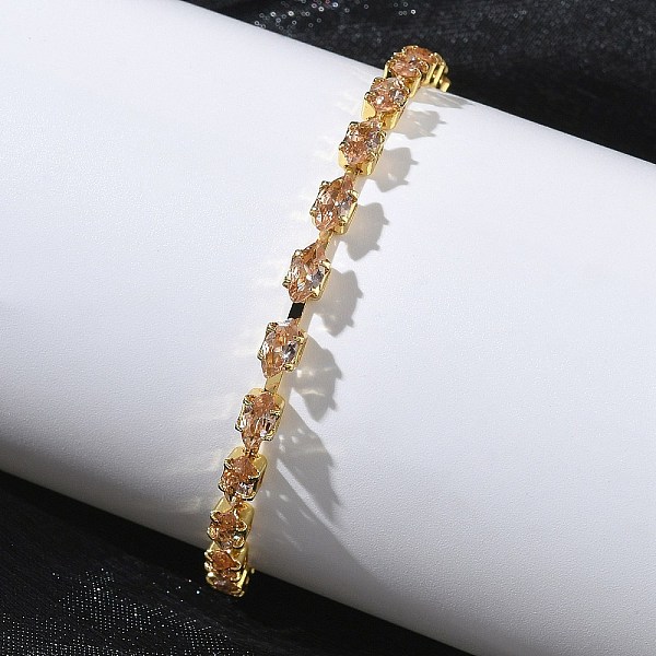 Bracelets ajustables en laiton carré à maillons sertis de micro-pavés de zircone cubique