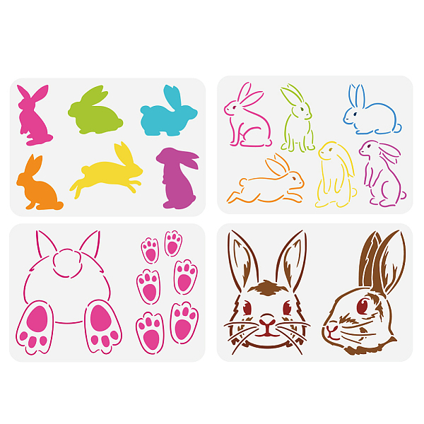 

PandaHall FINGERINSPIRE 4 pcs Easter Bunny Painting Stencil 8.3x11.7inch Reusable Cute Rabbit Pawprint Pattern Drawing Template Jumping...