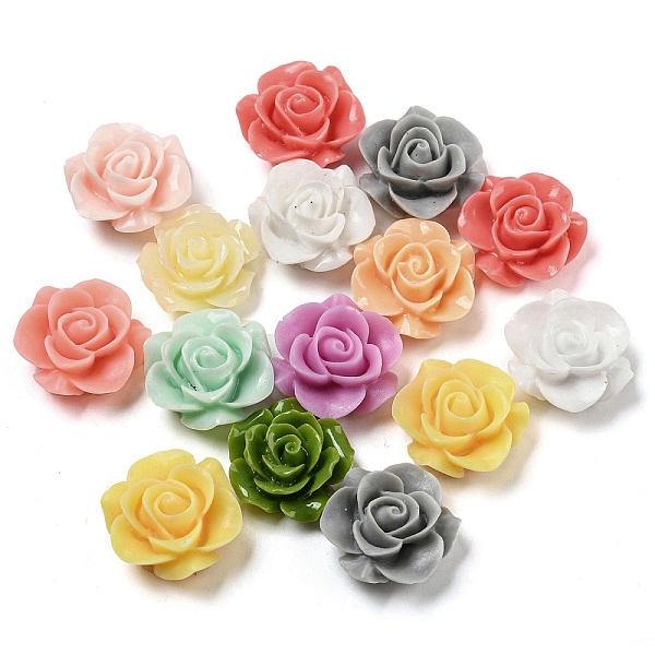 

PandaHall Opaque Resin Decoden Cabochons, Rose Flower, Mixed Color, 18.5~20x18.5~20x8.5~9.5mm Resin Flower Multicolor