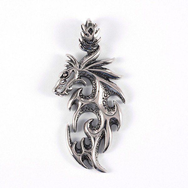

PandaHall 316 Surgical Stainless Steel Big Pendants, Dragon, Antique Silver, 67x33x9mm, Hole: 11x5mm 316 Surgical Stainless Steel Dragon