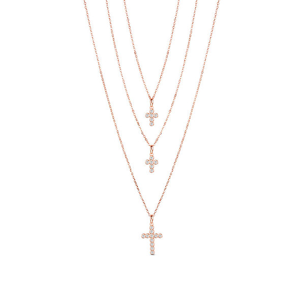 

PandaHall SHEGRACE 925 Sterling Silver Tri-Tiered Necklaces, with AAA Cubic Zirconia, with S925 Stamp, Cross, Rose Gold, 18.11 inch(46cm)..., Clear
