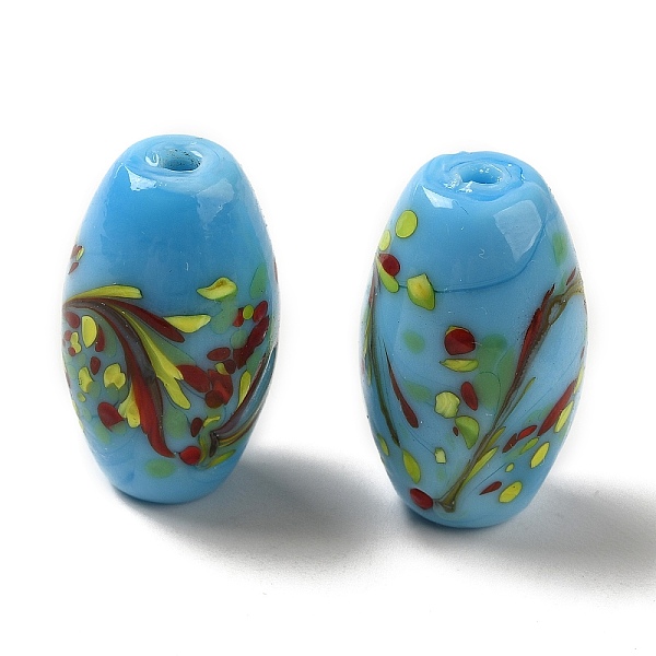 

PandaHall Handmade Lampwork Beads, Barrel, Deep Sky Blue, 24.5x14.5mm, Hole: 1.6mm Lampwork Oval