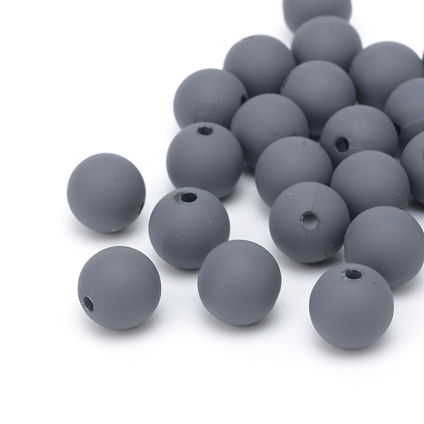 

PandaHall Spray Painted Acrylic Beads, Rubberized Style, Round, Gray, 10x9.5mm, Hole: 2mm, about 950pcs/500g Acrylic Round Gray