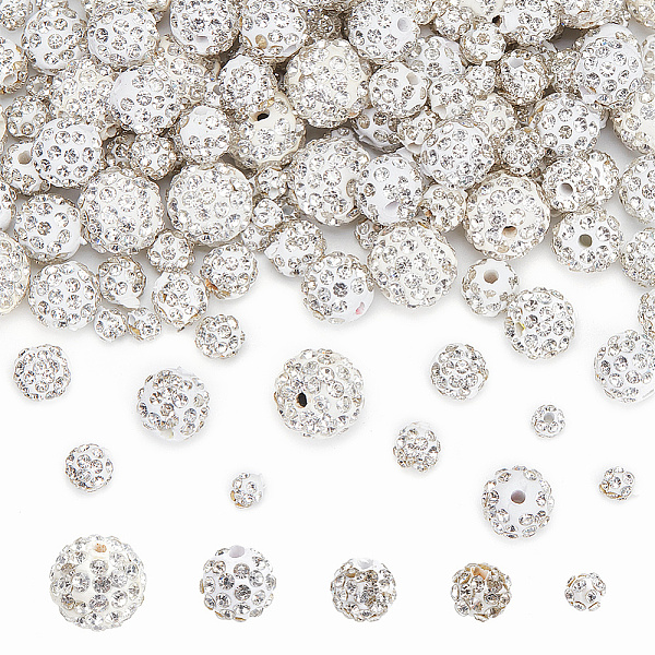 

PandaHall arricraft 150 Pcs Polymer Rhinestone Clay Beads, 5 Sizes White and Silver Shiny Pave Disco Ball Clay Beads Diamond Beads Round..., Multicolor