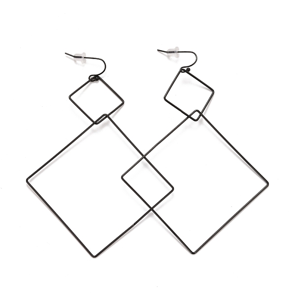 

PandaHall Ion Plating(IP) Rhombus 304 Stainless Steel Dangle Earrings for Women, Electrophoresis Black, 108.5x69x1.8mm, Pin: 0.6mm 304...