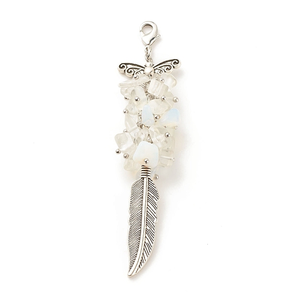 

PandaHall Opalite Chips Cluster Pendant Decorations, Feather Lobster Clasp Charms, for Keychain, Purse, Backpack Ornament, 91~93mm Opalite...