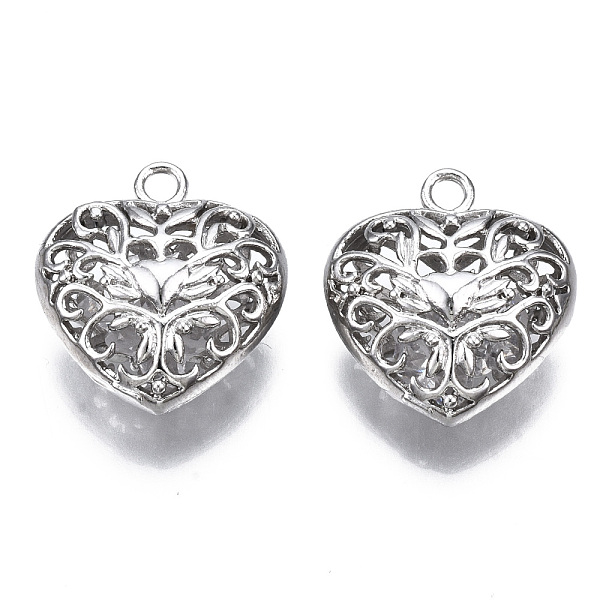 

PandaHall Brass Pendants, with Glass Rhinestone Inside, Hollow, Nickel Free, Heart, Real Platinum Plated, 21x19x9mm, Hole: 2.3mm...