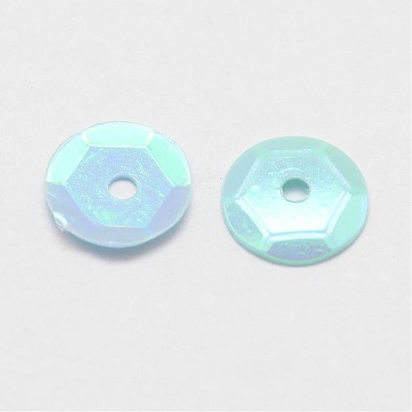 

PandaHall Plastic Paillette Beads, Semi-cupped Sequins Beads, Center Hole, Pale Turquoise, 4x0.5mm, Hole: 1mm Plastic Disc Cyan