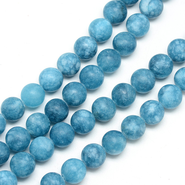 

PandaHall Natural White Jade Bead Strands, Dyed, Frosted, Round, Steel Blue, 8~9mm, Hole: 1mm, about 46~48pcs/strand, 14.9 inch White Jade...