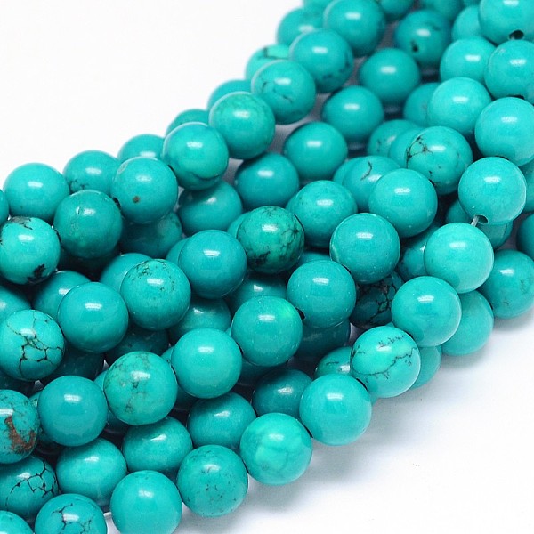 

PandaHall Natural Howlite Round Bead Strands, Dyed & Heated, Medium Turquoise, 8mm, Hole: 1mm, about 48pcs/strand, 15.55 inch Howlite Round..., Cyan