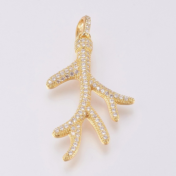 

PandaHall Brass Micro Pave Cubic Zirconia Pendants, Branch, Golden, 37~38x23x3mm, Hole: 3x5mm Brass+Cubic Zirconia Branch Clear