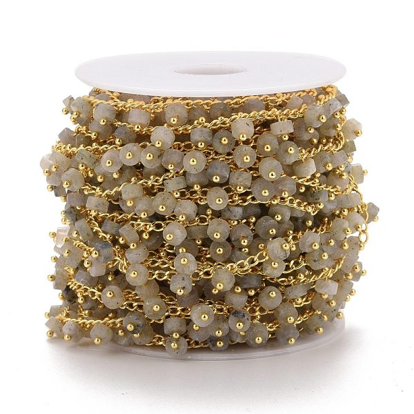 

PandaHall Natural Labradorite Beaded Chains, with Ion Plating(IP) Brass Chain, Long-Lasting Plated, Soldered, 3x2x0.5mm Labradorite