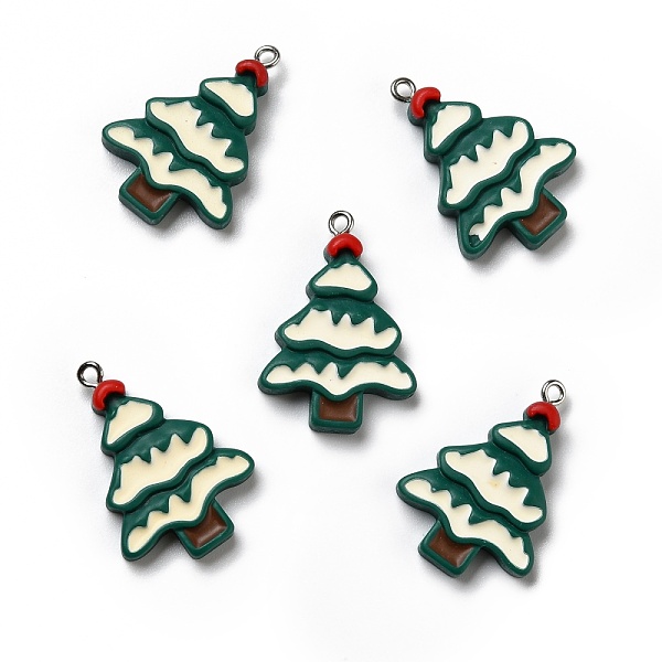 

PandaHall Opaque Resin Pendants, with Platinum Tone Iron Loops, Christmas Tree, Dark Green, 32x22.5x5mm, Hole: 2mm Iron+Resin Tree