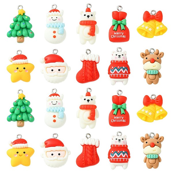 

PandaHall 40Pcs 10 Styles Opaque Resin Pendants, Christmas Theme Charms, with Platinum Tone Iron Loops, Santa Claus & Bell & Reindeer, Mixed..., Multicolor
