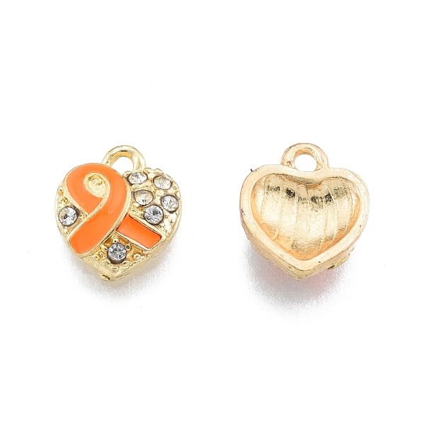 

PandaHall Alloy Rhinestone Pendants, with Enamel, Heart with Silk Ribbon, Light Gold, Orange Red, 11x9.5x3mm, Hole: 1.5mm Alloy..., Clear