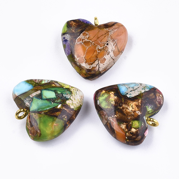 

PandaHall Assembled Bronzite and Imperial Jasper Pendants, with Iron Findings, Heart, Golden, 20~22x19~20x5~7mm, Hole: 2mm Imperial Jasper...