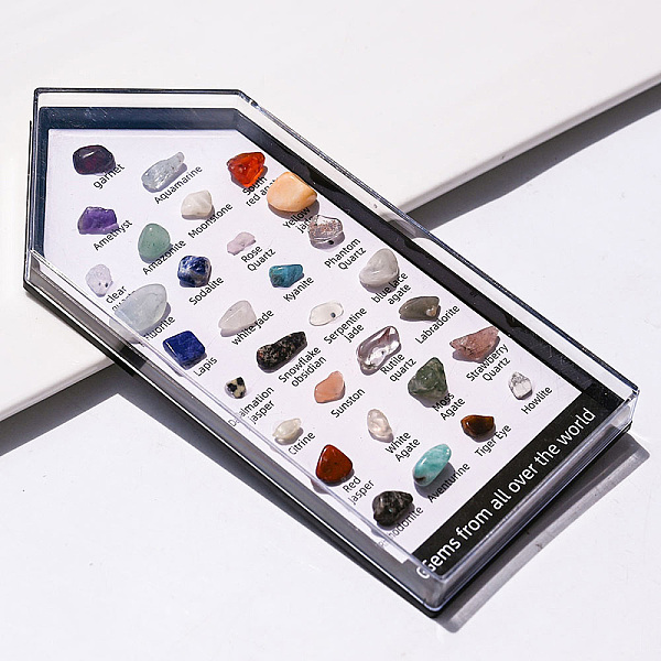 

PandaHall 31 Styles Raw Rough Nuggets Mixed Natural Gemstone Collections, for Earth Science Teaching, with Glass Box, Box: 150x70mm...