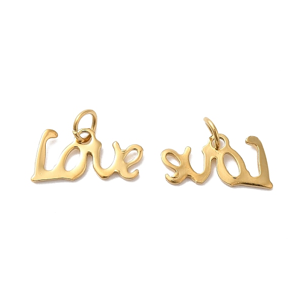

PandaHall Ion Plating(IP) 304 Stainless Steel Charms, Laser Cut, with Jump Ring, Word Love Charms, Real 14K Gold Plated, 6x13x1mm, Hole...