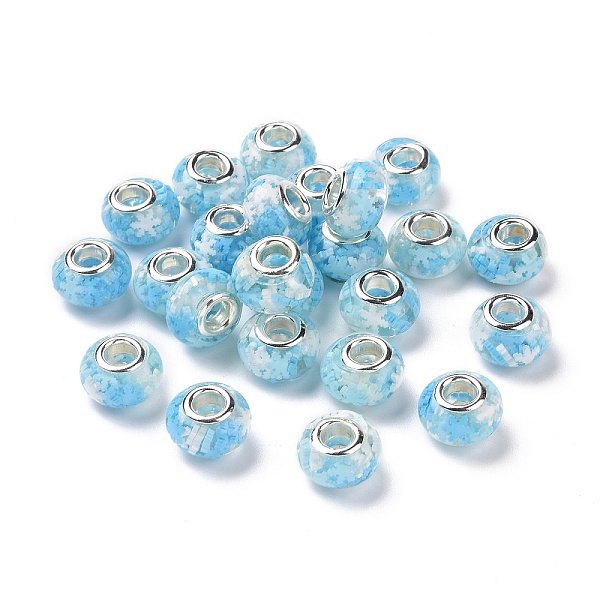 

PandaHall Transparent Resin European Rondelle Beads, Large Hole Beads, with Christmas Snowflake Polymer Clay and Platinum Tone Alloy Double...