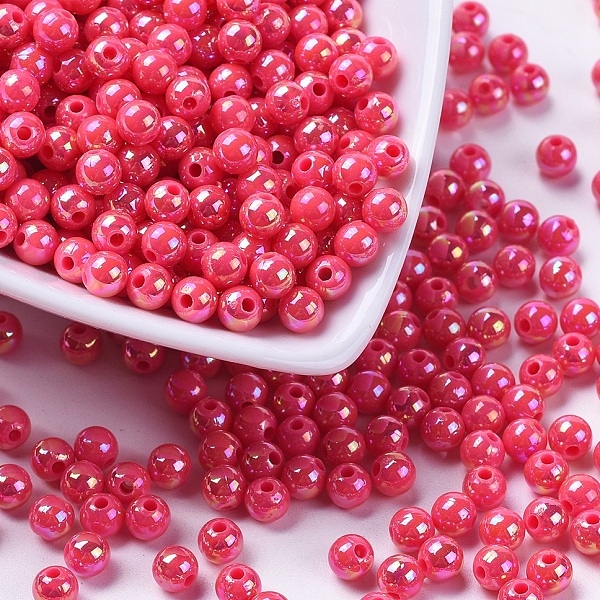 

PandaHall Eco-Friendly Poly Styrene Acrylic Beads, AB Color Plated, Round, Fuchsia, 5mm, Hole: 1mm, about 7500pcs/500g Acrylic Round Pink