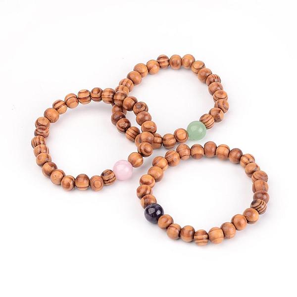

PandaHall Wood Beaded Stretch Bracelets, with Natural Mixed Stone Beads, 53mm Mixed Stone