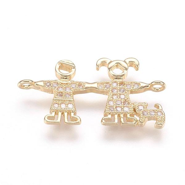 

PandaHall Brass Micro Pave Cubic Zirconia Links, Real 18K Gold Plated, Couple with Dog, 13x23.5x1.5mm, Hole: 1mm Brass+Cubic Zirconia Human