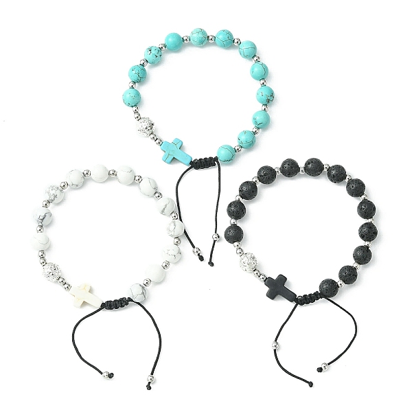 

PandaHall 3Pcs 3 Style Gemstone Round & Cross Braided Bead Bracelets, Adjustable Nylon Cord Bracelets for Women, Inner Diameter: 2-1/8~3-1/8...