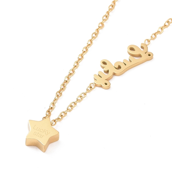 

PandaHall Ion Plating(IP) 304 Stainless Steel Lucky Star Pendant Necklace for Women, Golden, 16.73 inch(42.5cm) 304 Stainless Steel Word
