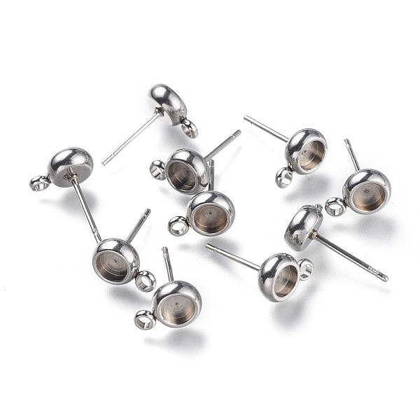 

PandaHall 304 Stainless Steel Stud Earring Settings, with Loop, Flat Round, Stainless Steel Color, Flat Round: 9x6.3mm, Hole: 1.8mm, Pin...